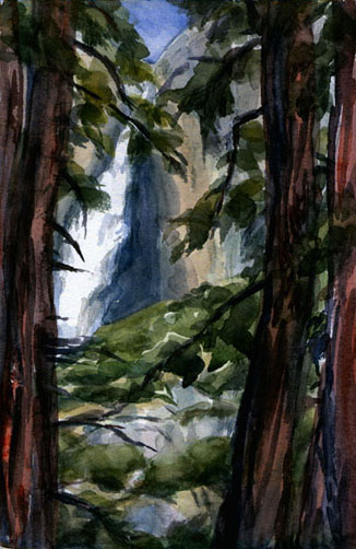 Yosemite Falls through the Trees